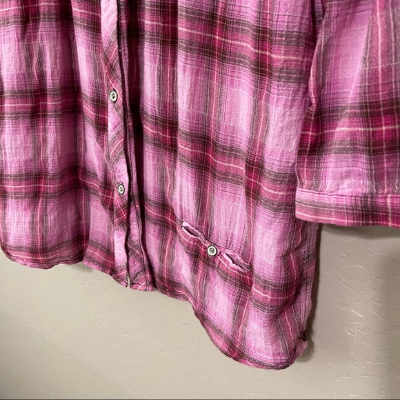 Sundance Pink plaid v neck button down pleated blouse S light dark pink brown - Picture 4 of 10